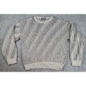 Ellis Island Striped Knit Sweater Vintage Made‎ in USA Gray Black Mens Size M